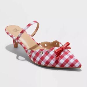 Women's Lysandra Gingham Eyelet Slip On Kitten Heels  Red Size 9